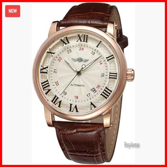 Automatic Mechanical Watch with Leather Strap and Roman Numerals